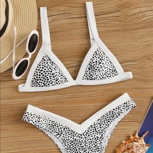 Dalmatian Print Top With High Cut Bikini Set